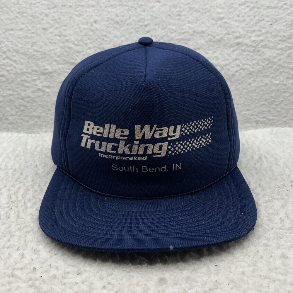 VTG Belle Way Trucking Snapback Trucker Hat Full Foam Navy‎ Blue South Bend IN